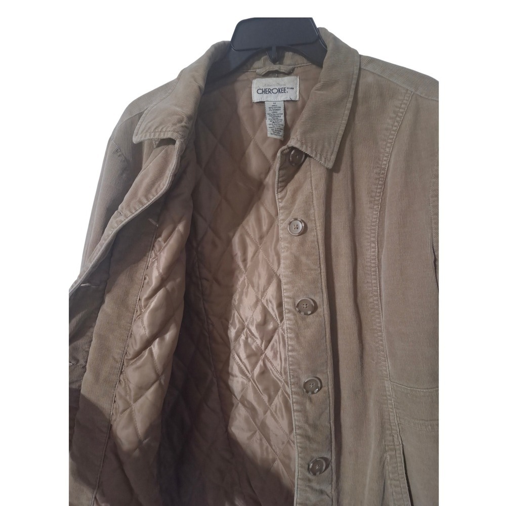 Cherokee Vintage Y2k Tan Corduroy Button Front Quilted Lined Jacket Size M - Picture 3 of 4